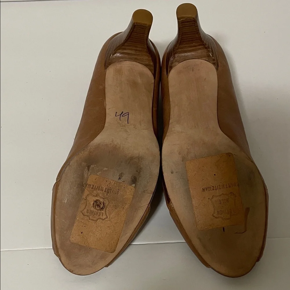 Stuart Weitzman Tan Peep-Toe Heels